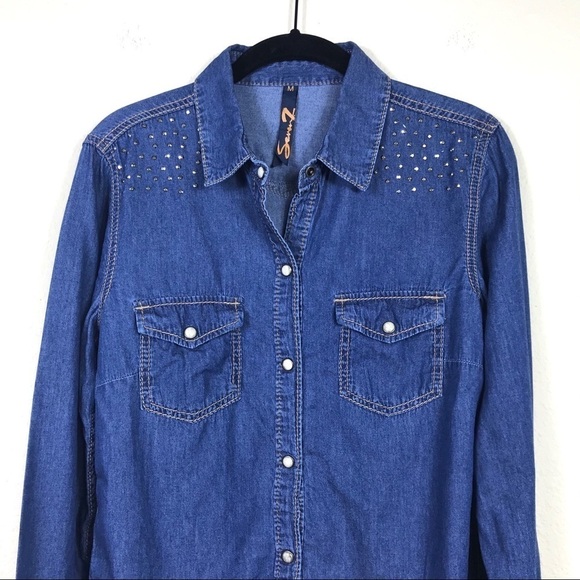 Seven7 Studded Luxe Western Snap Button Shirt M - Picture 3 of 10